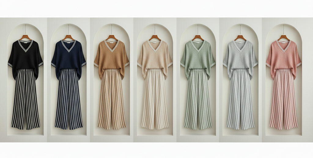 Conjunto de lino de rayas para mujer elegante y fresco.