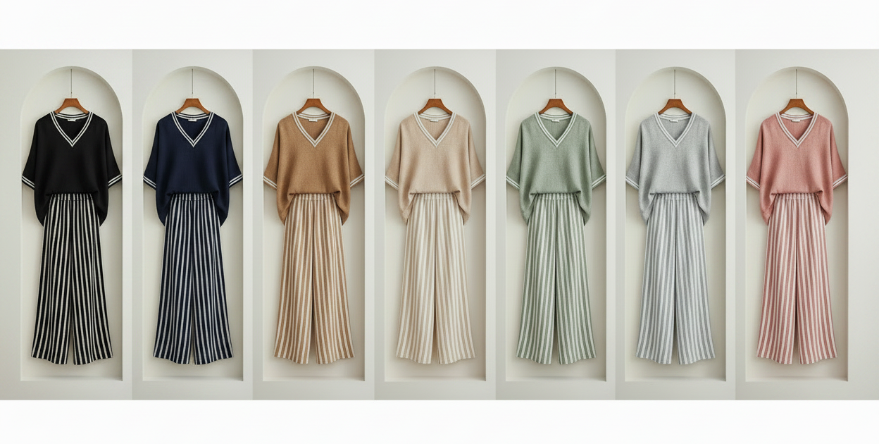 Conjunto de lino de rayas para mujer elegante y fresco.