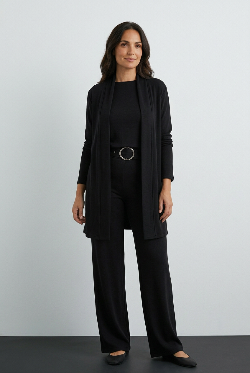 Rosa - Conjunto de tres piezas con cárdigan largo