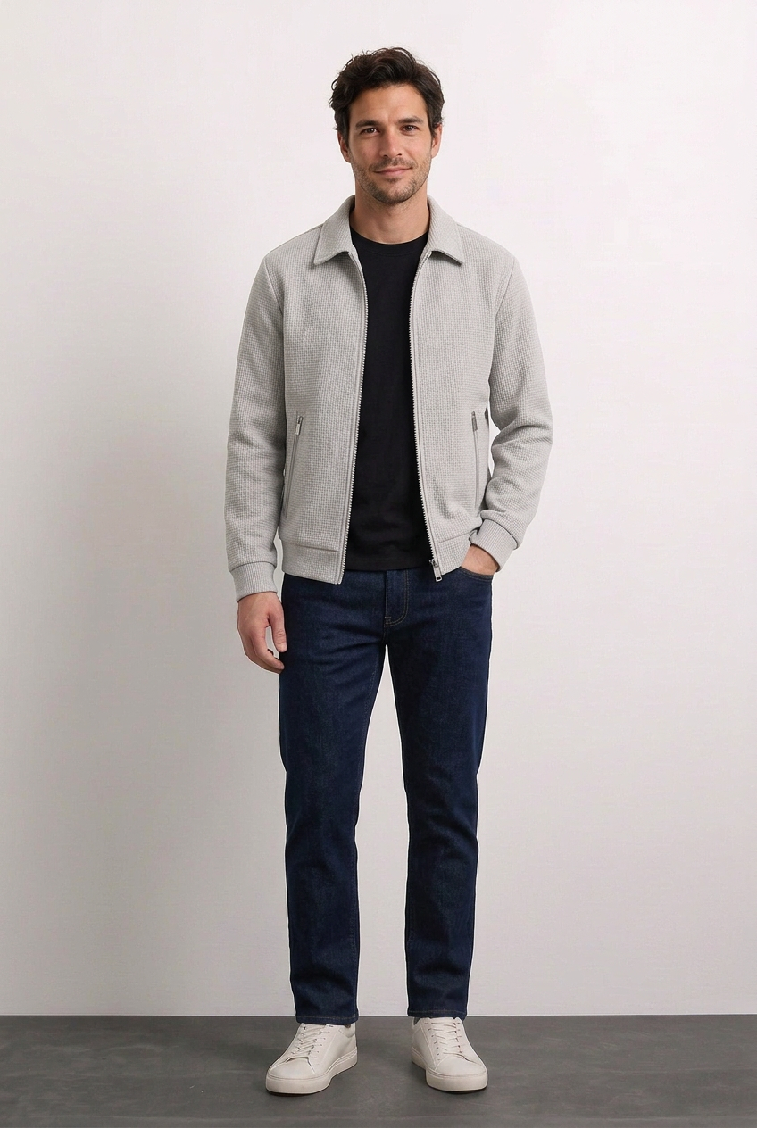 Adrián chaqueta gris con modelo