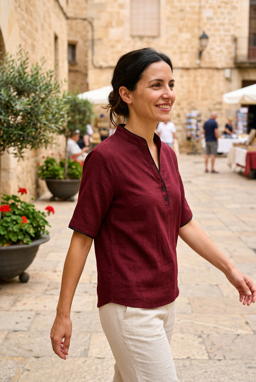 Aurelia burdeos con giro natural en plaza