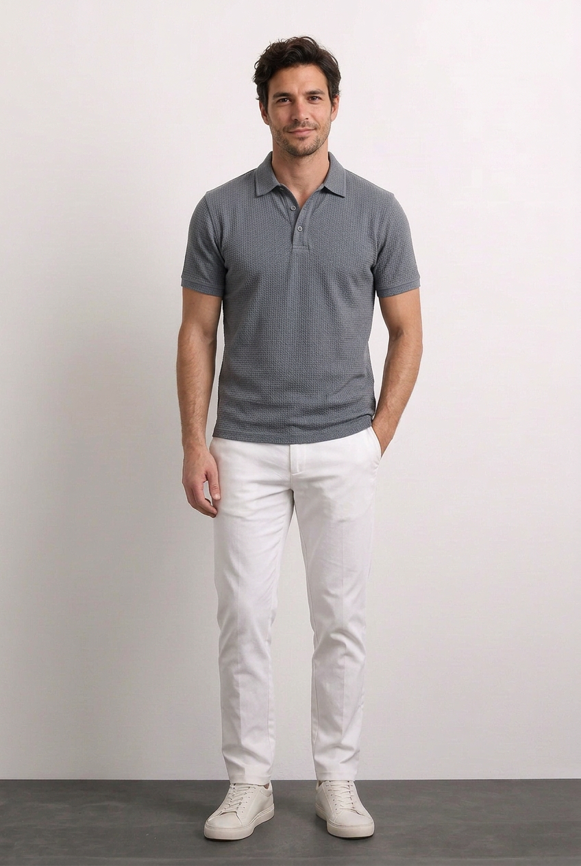 Carlos polo gris con modelo