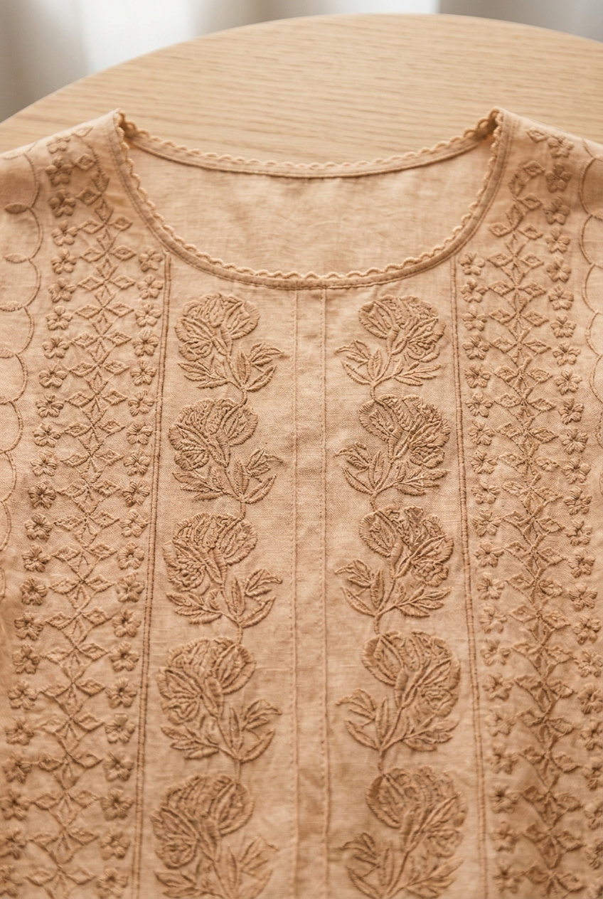 Avelina, detalle del escote y bordado