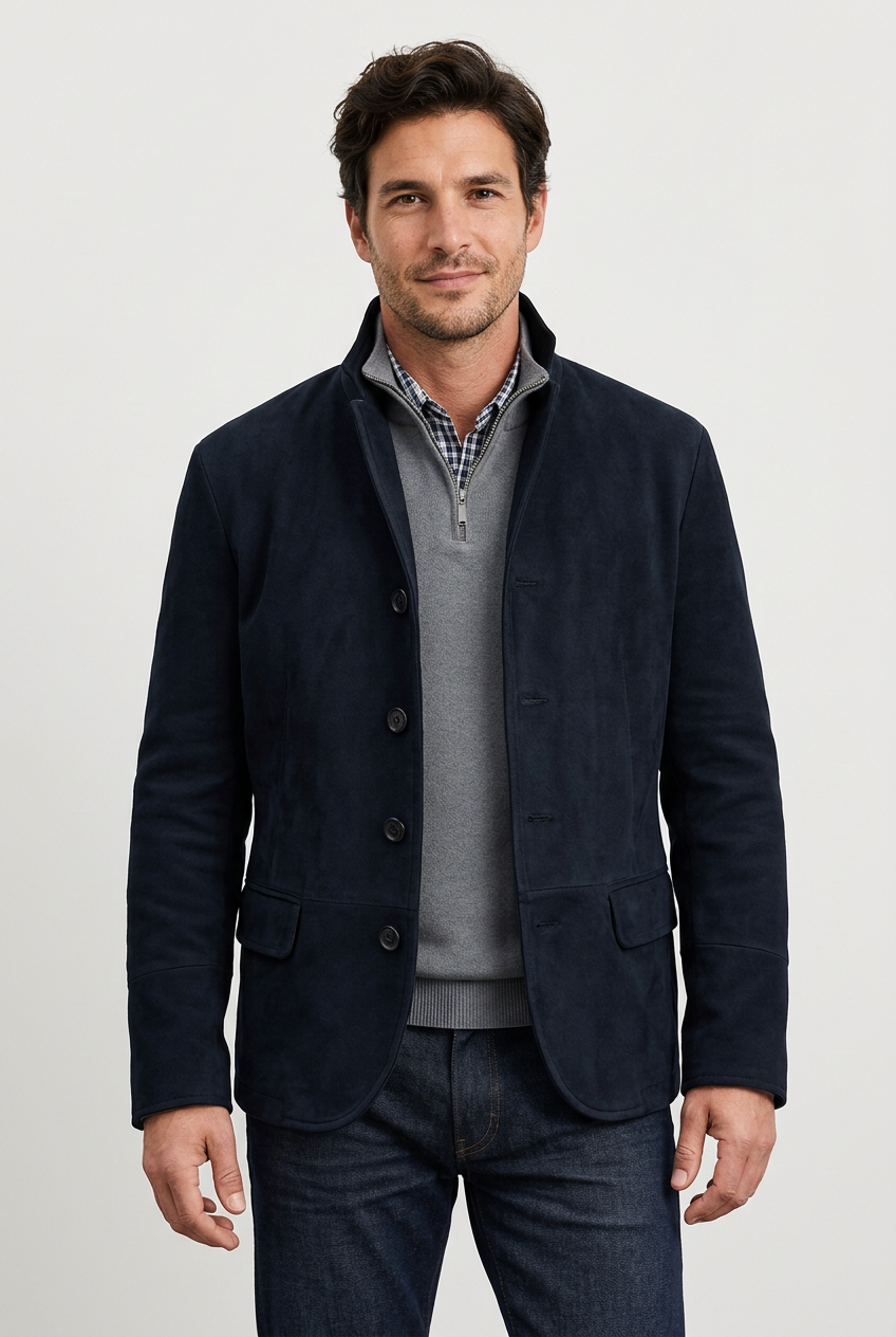 Jorge azul marino con modelo