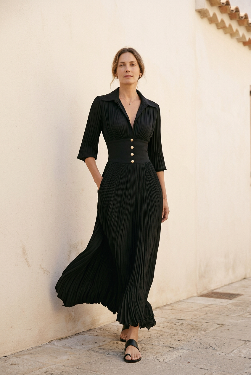 Vestido Elvira en un entorno minimalista con luz natural