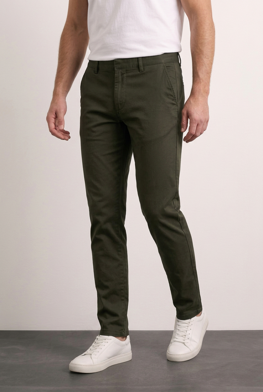 Miguel chino verde oliva con modelo