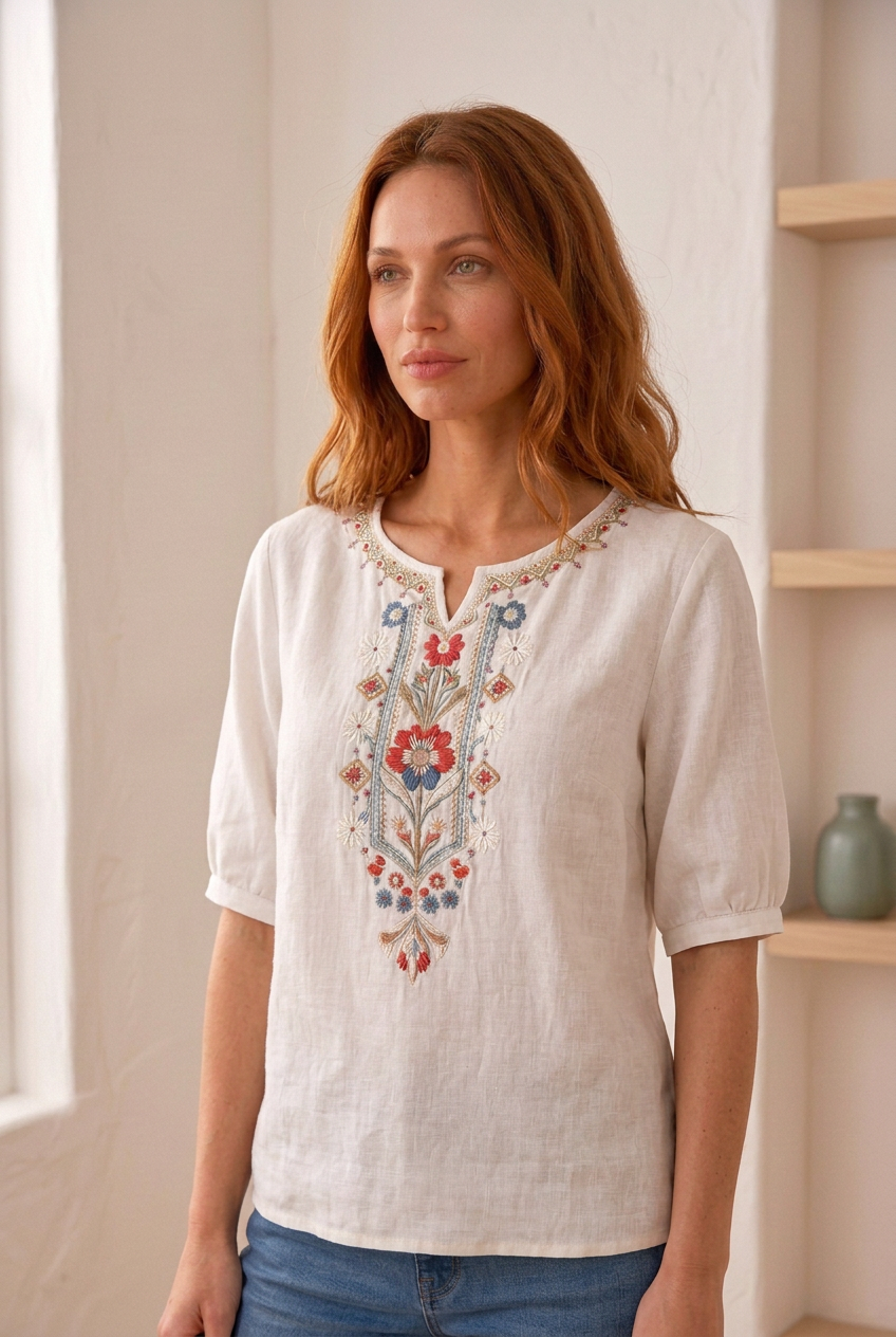 Serafina blanca con modelo, pose natural