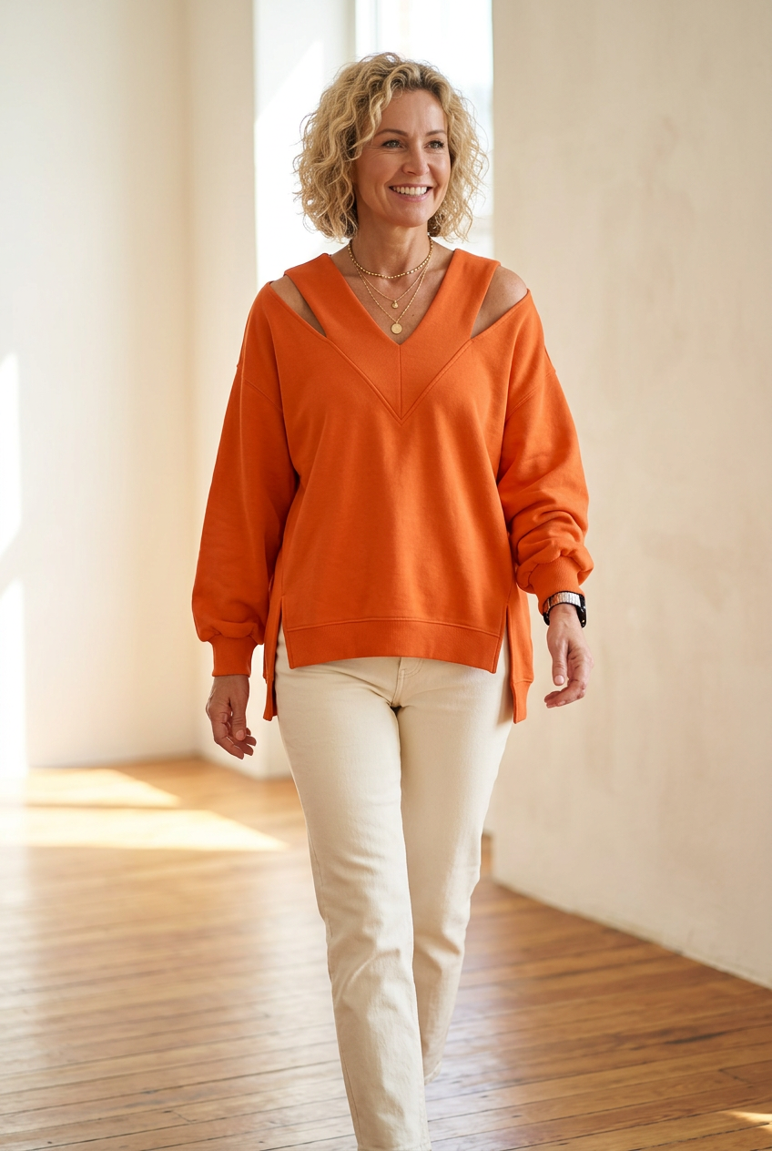 Carmen naranja con mujer