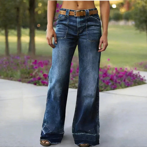Vaqueros de campana para mujer con aire retro, ajuste cómodo, tejido elástico y bolsillos amplios.