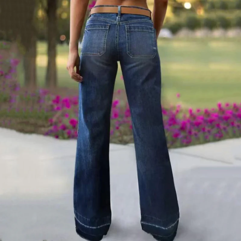 Vaqueros de campana para mujer con aire retro, ajuste cómodo, tejido elástico y bolsillos amplios.